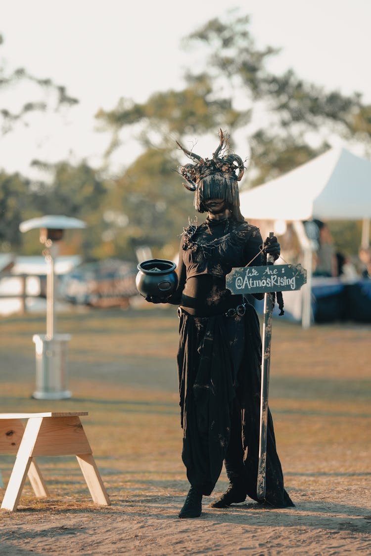 Person In Scary Costume At Outdoor Festival