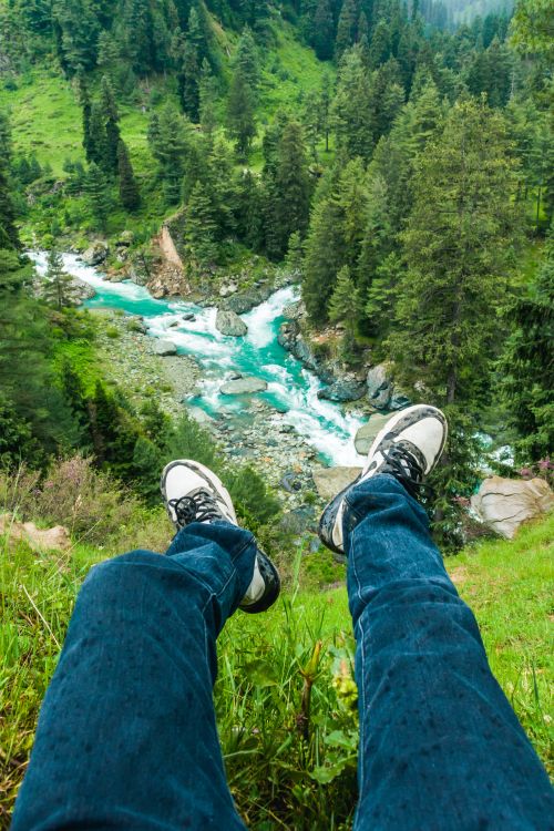Free A refreshing perspective of a forested valley with a meandering river in summer. Stock Photo