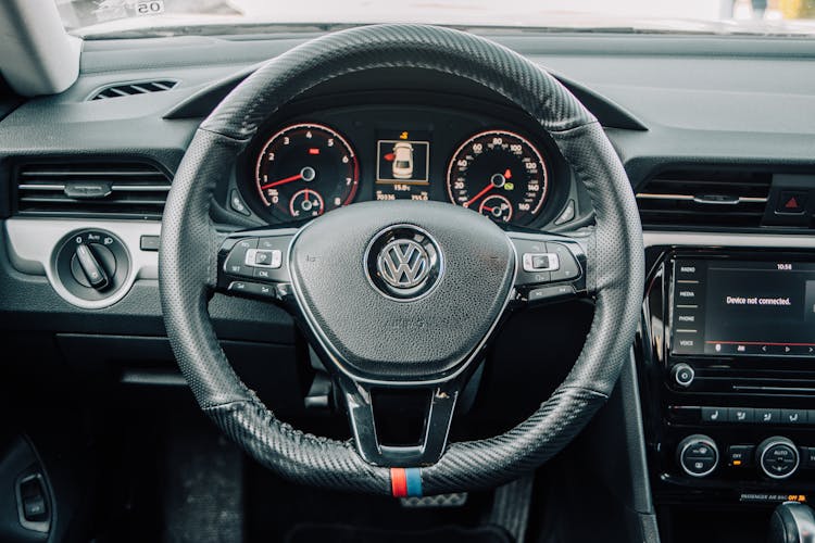 The Steering Wheel Of A Volkswagen Golf Mk7