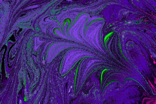 Free Dynamic abstract art with swirling purple and green colors in a marble pattern. Stock Photo