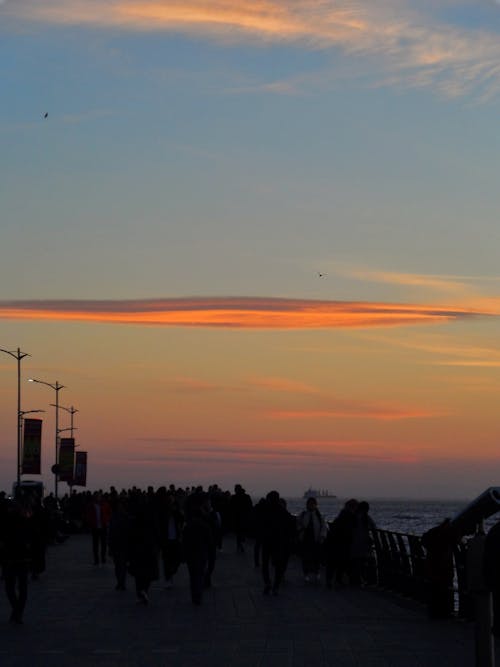 Silhouettes of People on Pier on Sunset