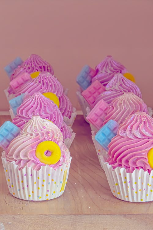 Pink Cupcakes in Close-Up Photography
