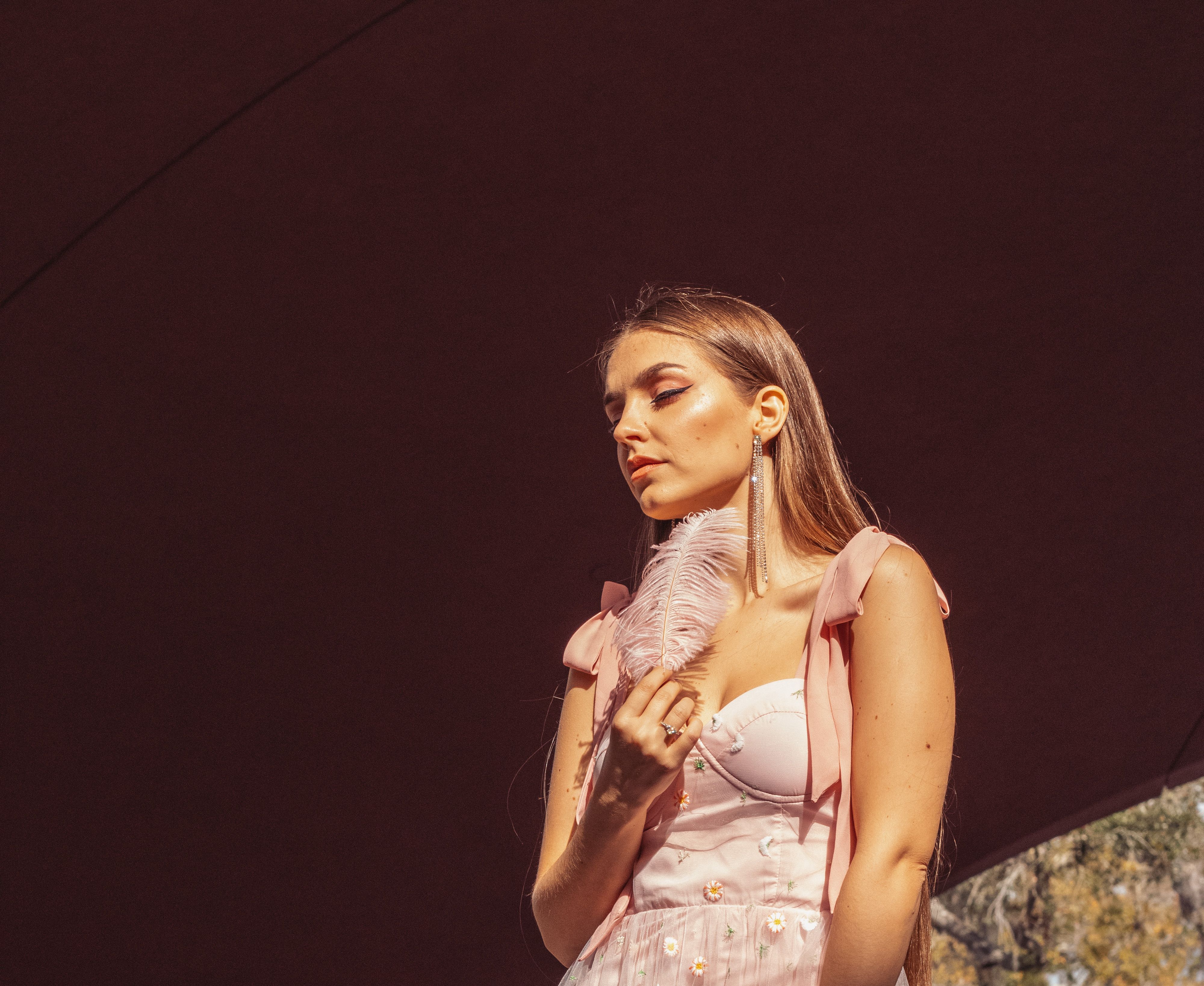 Young Brunette in a Pink Dress · Free Stock Photo