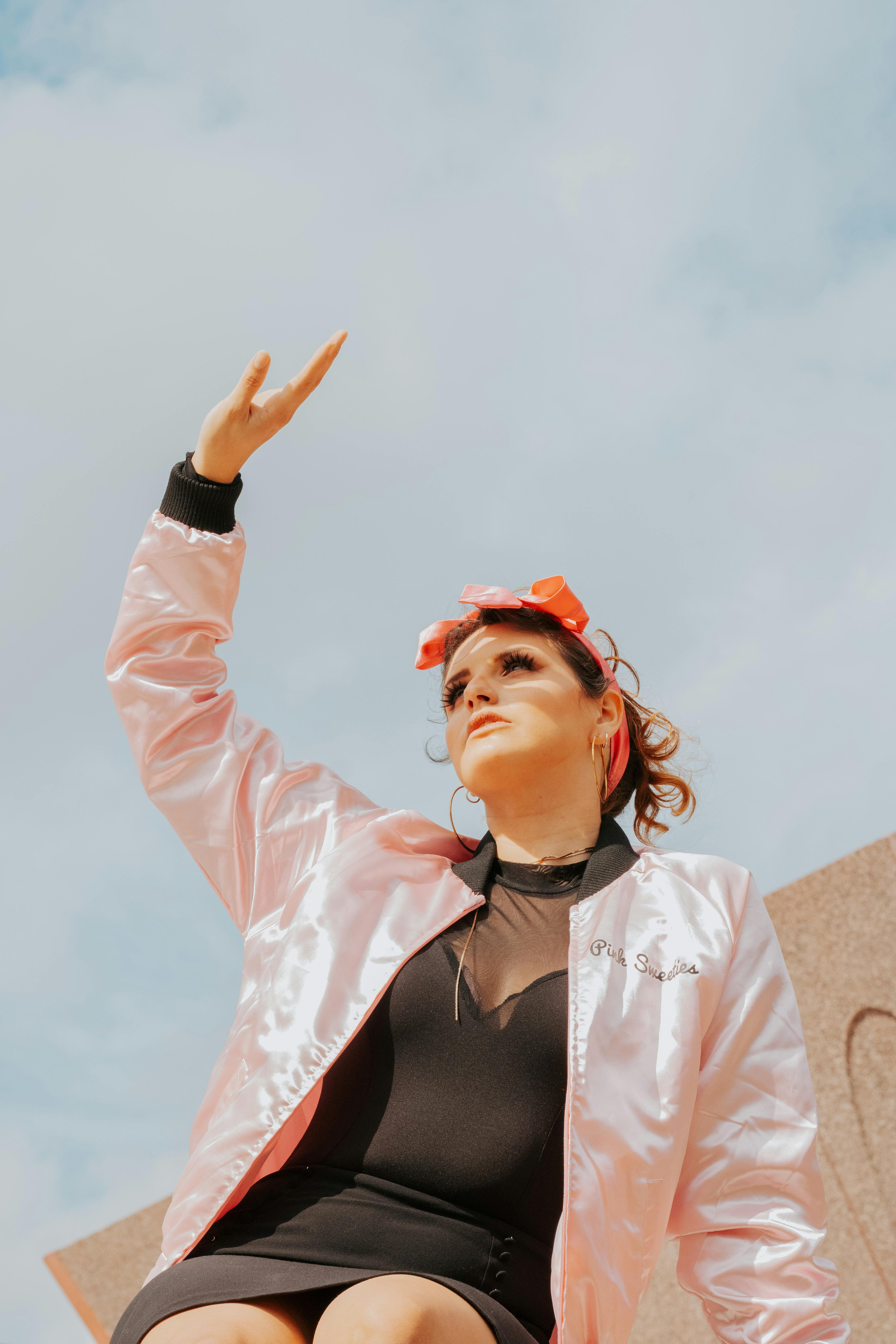 Black dress outlet with pink jacket