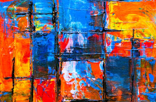 青とオレンジの抽象絵画