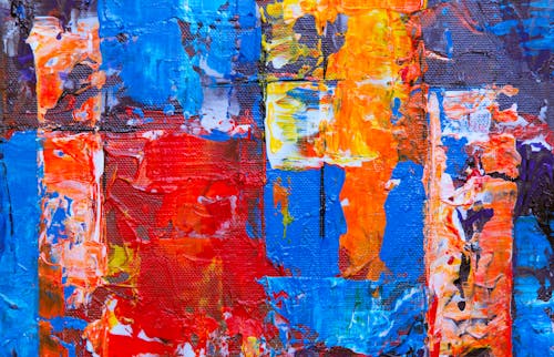 Rood, Blauw En Oranje Abstract Schilderij