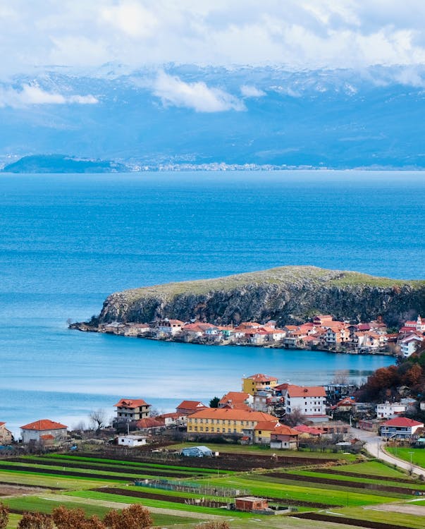 Scenic View of a Town by the Lake