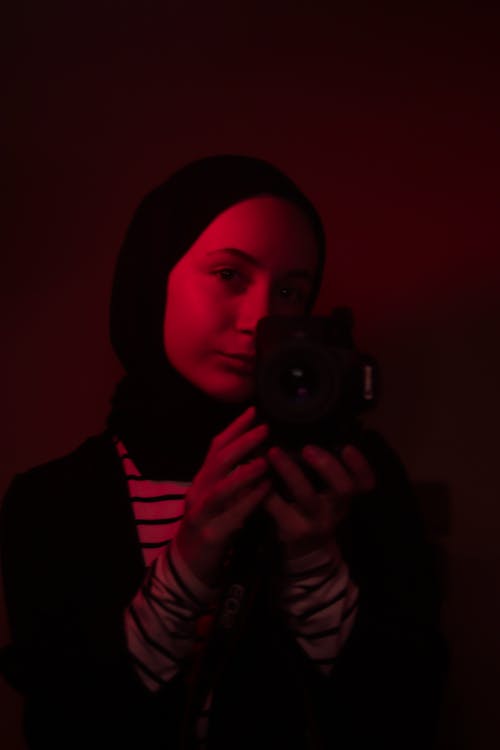 Woman in Hijab Holding Camera