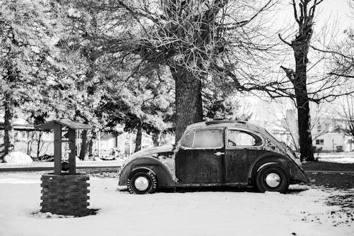 Snow around Volkswagen Beetle