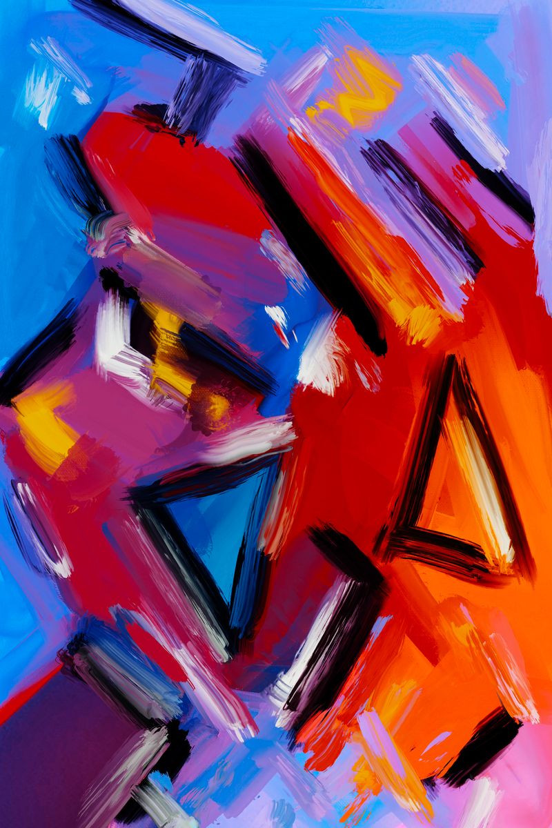 Colorful abstract expressionist painting with dynamic brushstrokes.