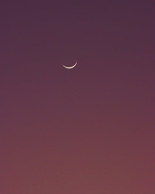 View of a Crescent Moon against a Purple Sunset Sky 