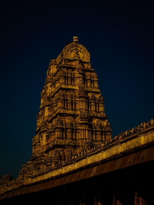 Free A striking view of Virupaksha Temple in Hampi, India, captured at night. Stock Photo