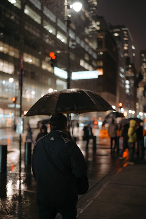 Kostnadsfri bild av fotgängare, natt, paraplyer