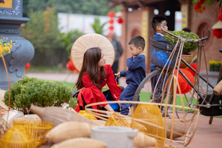 Woman And Children On Traditional Market