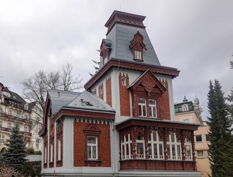 Intricately detailed historic building showcasing classic architecture in Karlovy Vary, Czech Republic.