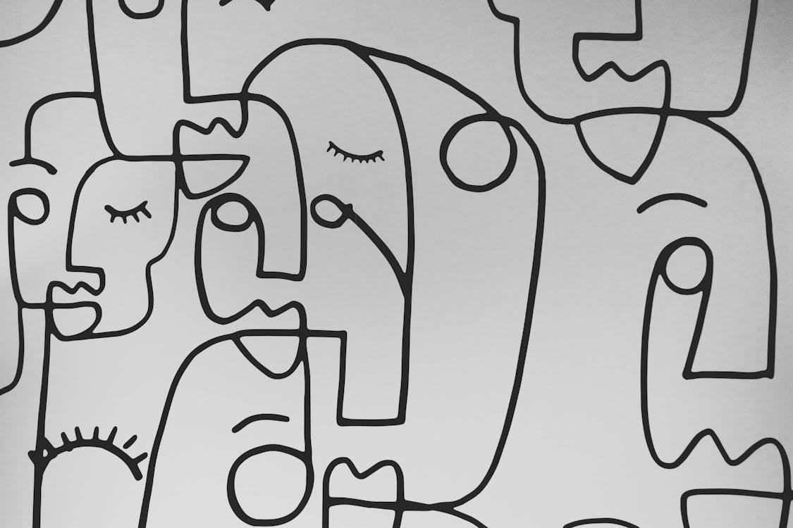 Close-up of an Abstract Line Painting with Faces