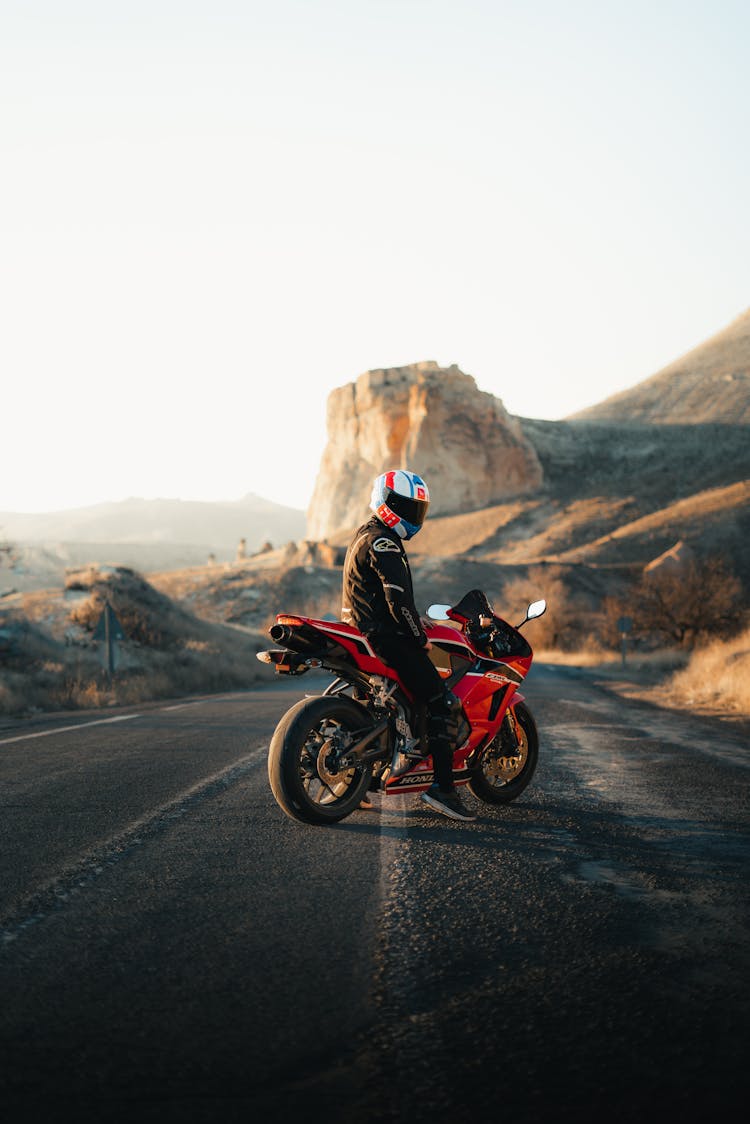 Man On A Motorcycle On The Highway 