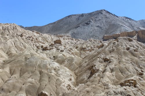 View of Eroded Mountains in a Desert under Blue Sky 