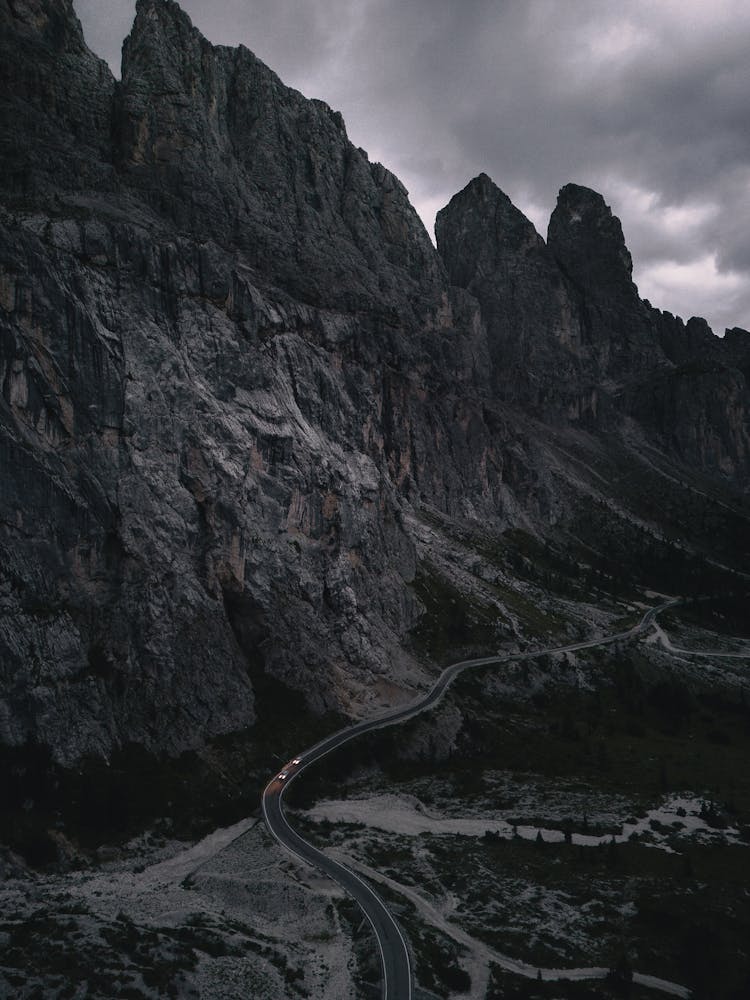 Black And White Photo Of Mountains And Highway