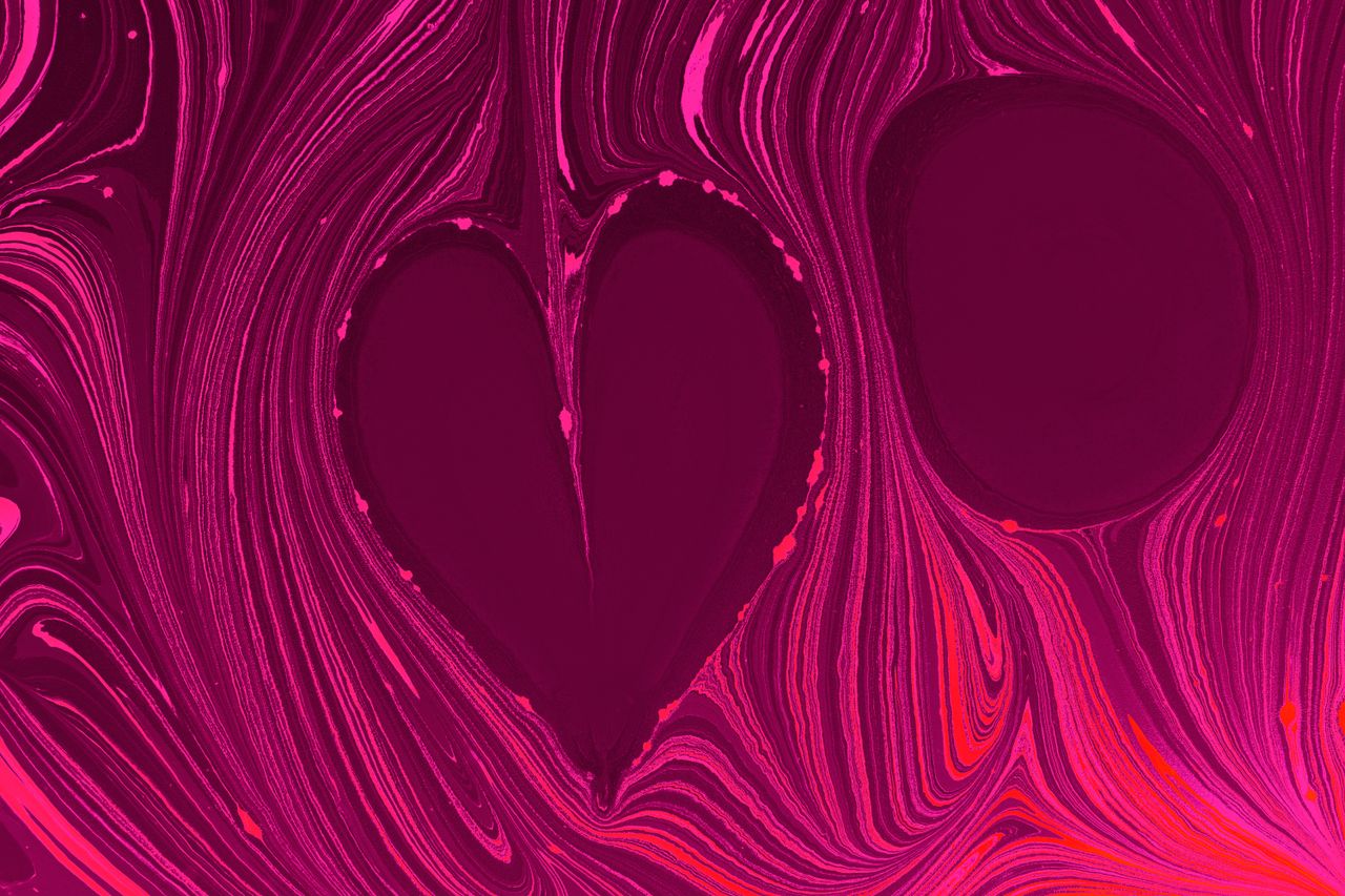 striking pink and red abstract fluid art with a heart shape perfect fo