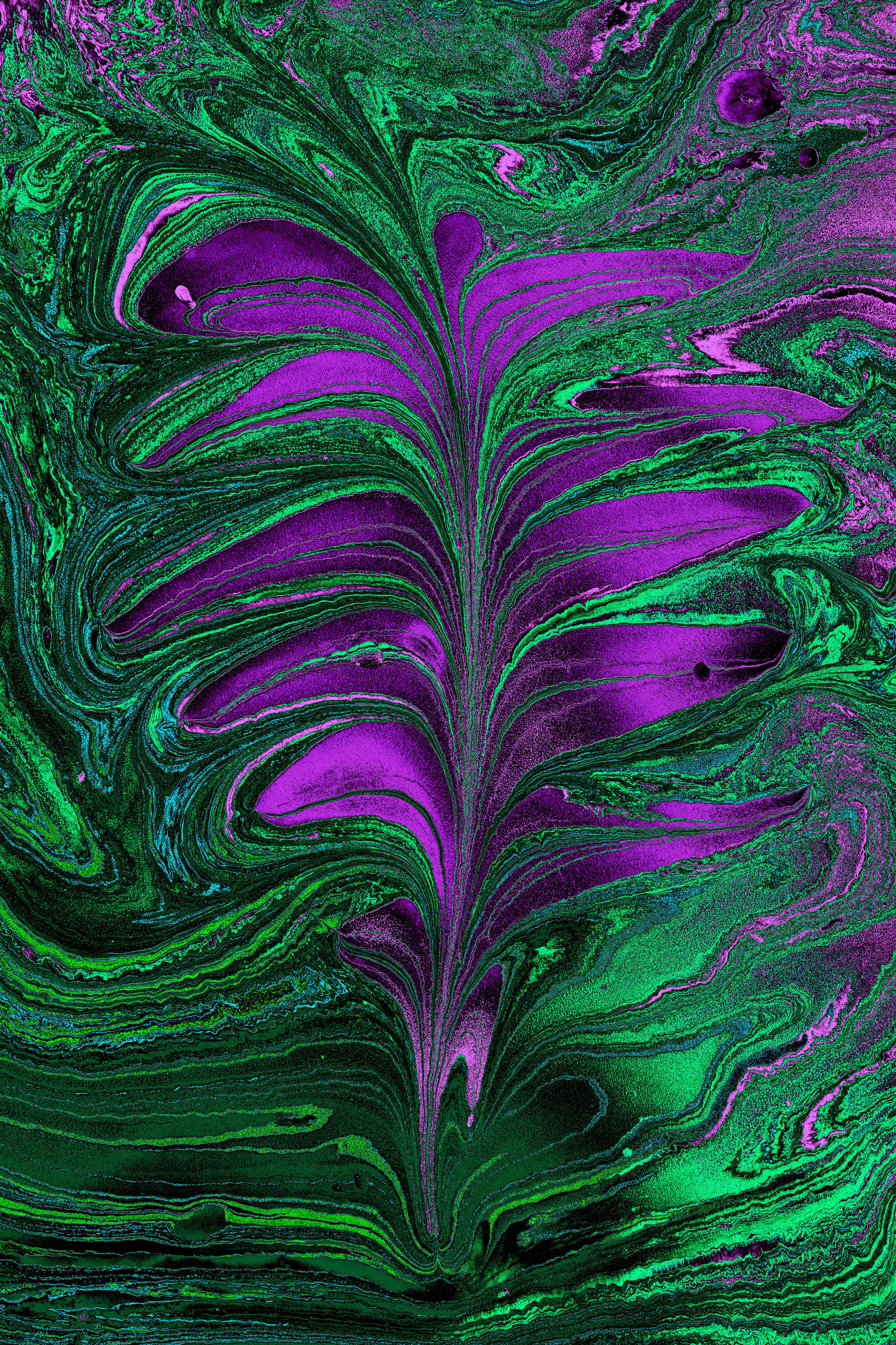 A purple and green abstract painting with a leaf · Free Stock Photo