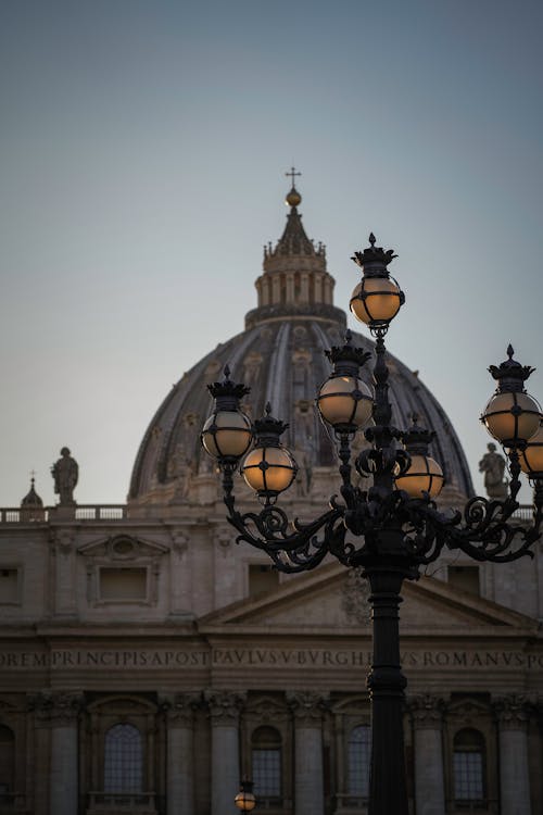 View of a Lantern and the Dome of the St. Peters Basilica in Vatican City, Rome, Italy 