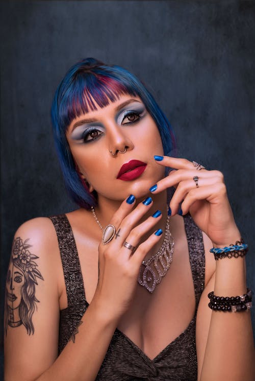 Portrait of Woman Wearing Makeup and Jewelry