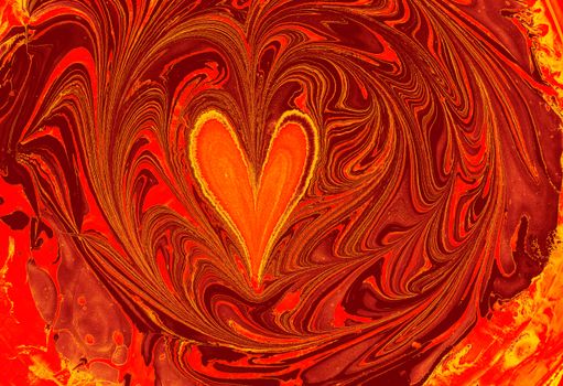 Dynamic abstract design featuring bold red and orange swirls with a heart shape center.