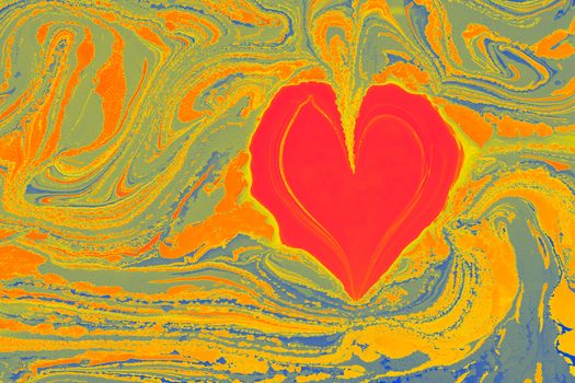 A vibrant heart design surrounded by colorful marbled patterns, perfect for artistic backgrounds.