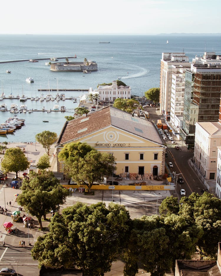 Aerial Shot Of The Harbor In Bahia Salvador Brazil