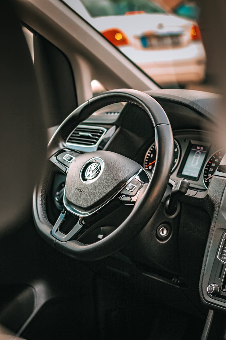 Black Steering Wheel Of Volkswagen Car