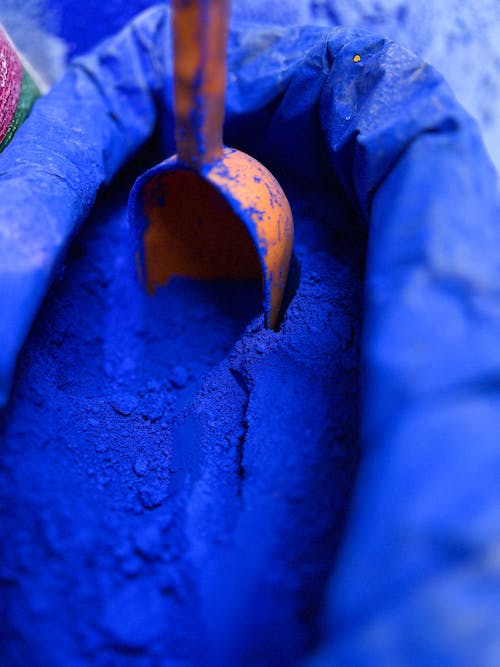 Blue Powder in a Sack in Close-up Photography