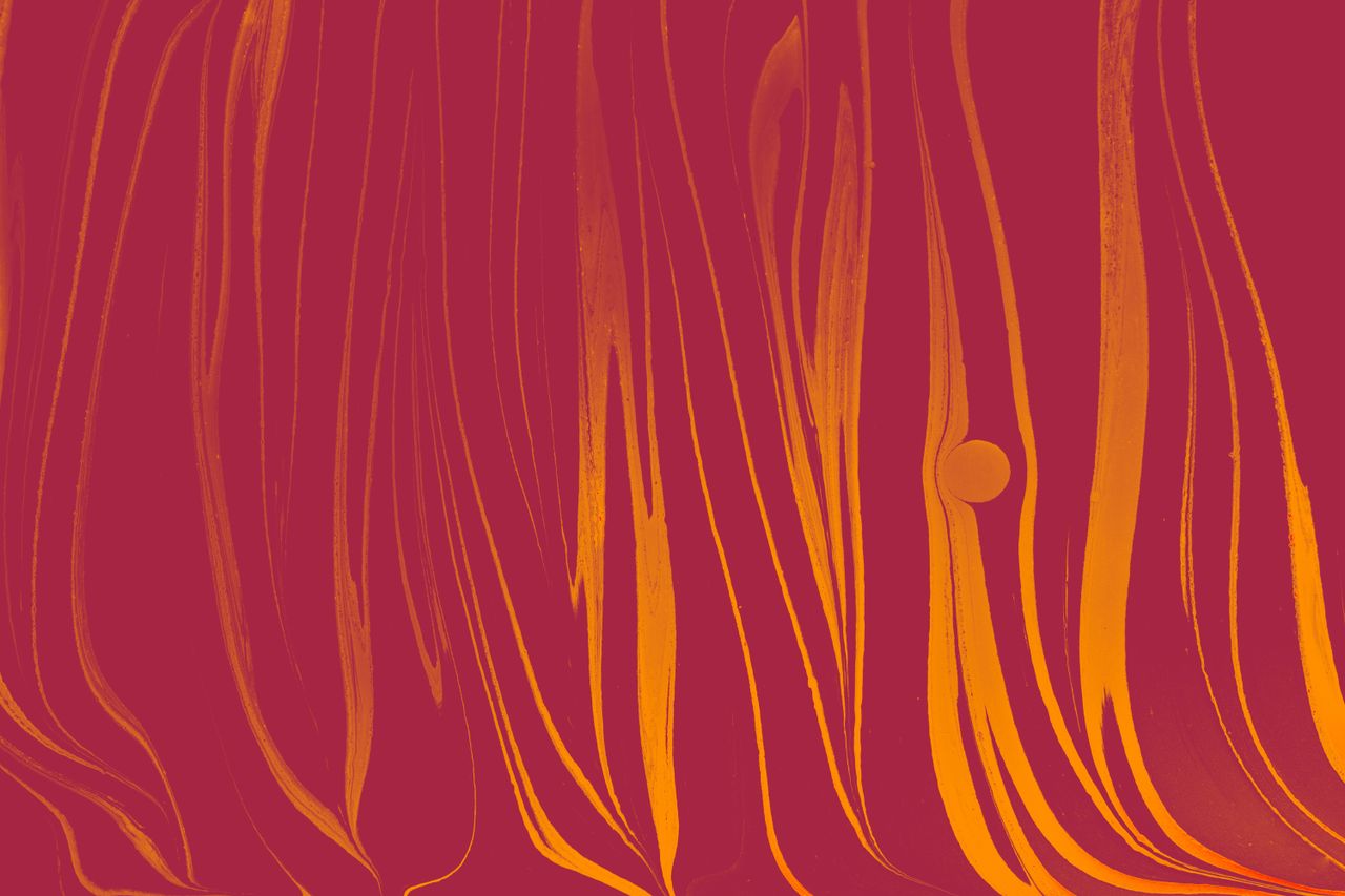 vibrant abstract artwork featuring flowing orange lines on a pink back