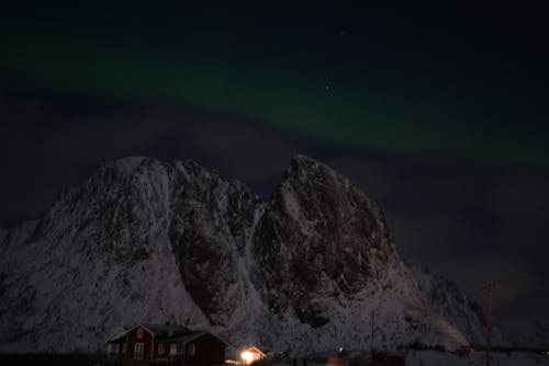 Mountain over Village at Night in Winter