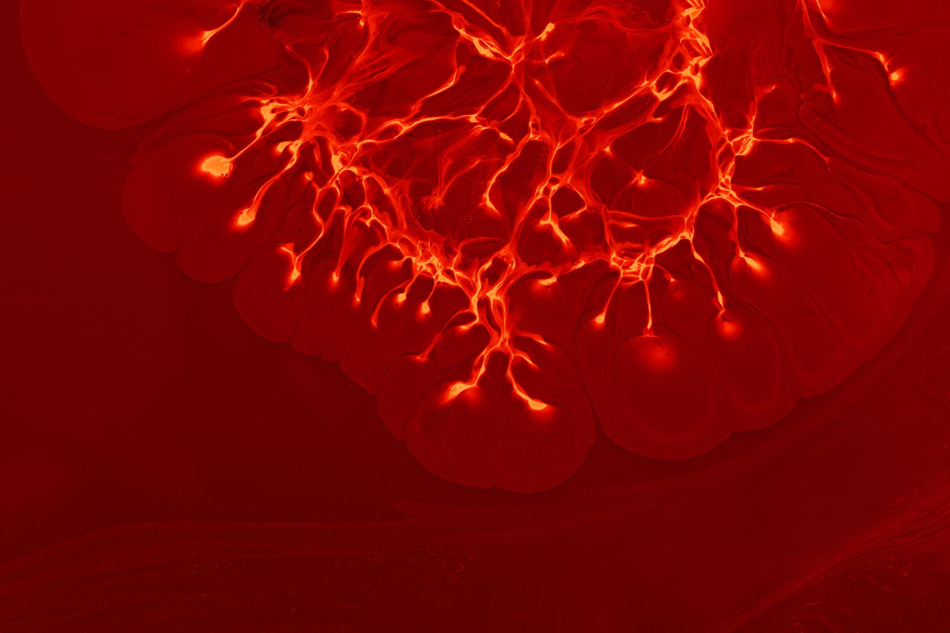 Vibrant abstract art featuring red lightning patterns on a textured background.