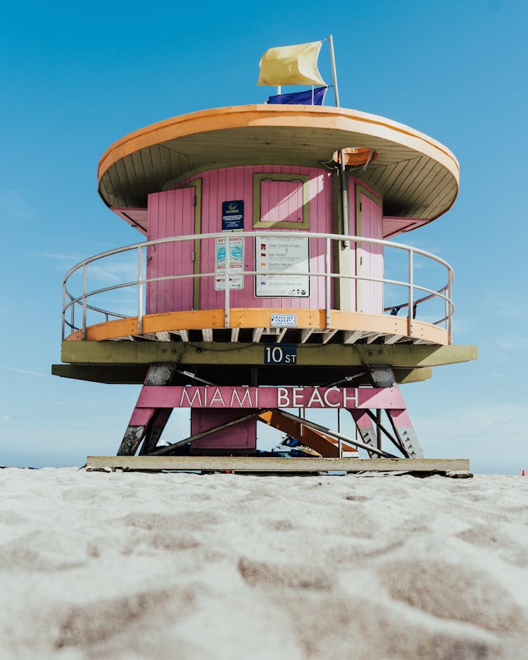 Pink Lifeguard Tower In Miami, USA