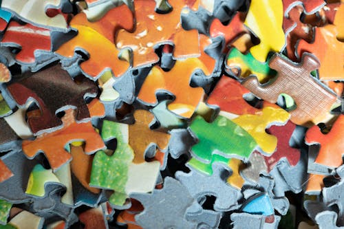 Puzzle pieces in a pile