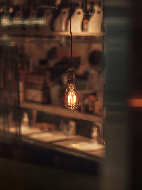 Light Bulb Hanging in Coffee Shop