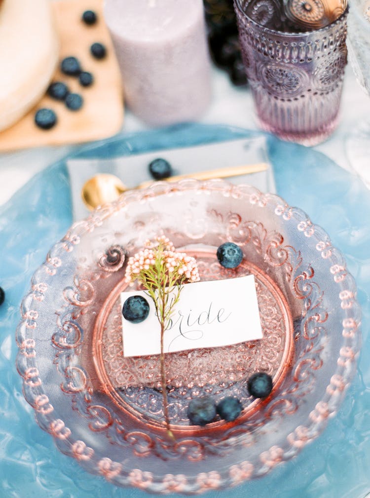 Plate With Name At Wedding Celebration In Restaurant