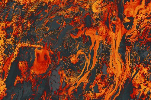 Free Dynamic fluid artwork featuring vivid orange swirls on a black background, capturing movement and intensity. Stock Photo