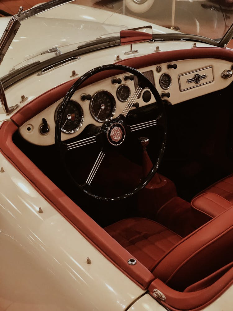 Black Steering Wheel Of A Vintage Car