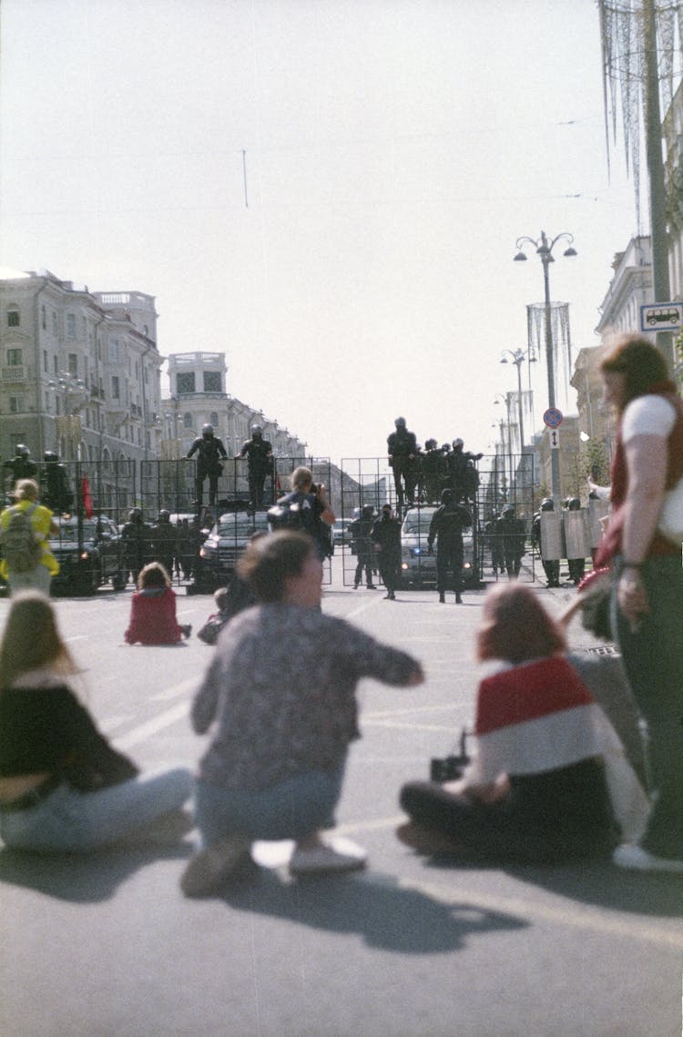 Protesters And Police On Stree