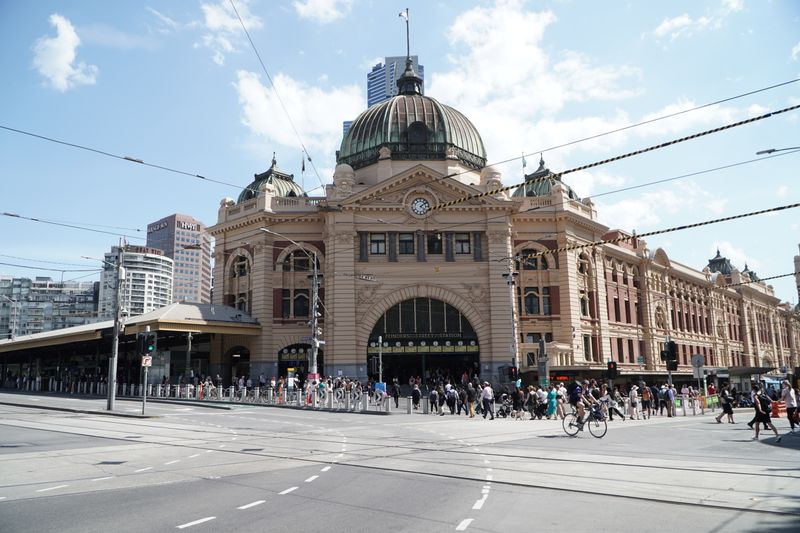 Flinders Street Station facade with dome and clock in Melbourne