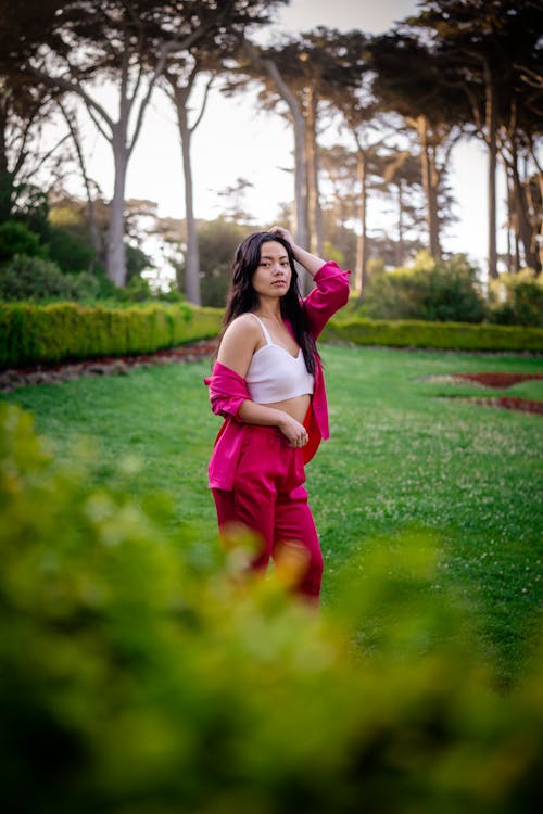 Woman Posing in Pink Clothes