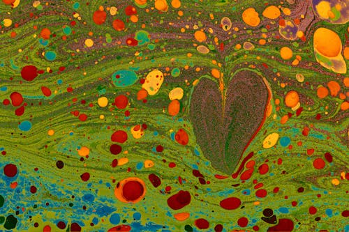 Green, Abstract Painting of Heart and Shapes