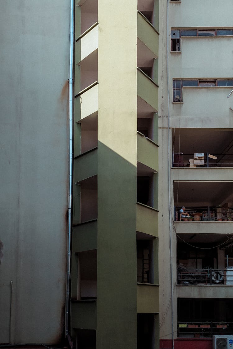 Concrete Building Apartment With Balconies