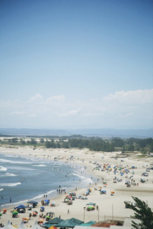 High Angle View of a Sandy Beach and Sea 