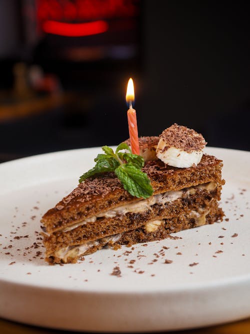 A Slice of Cake with a Birthday Candle 