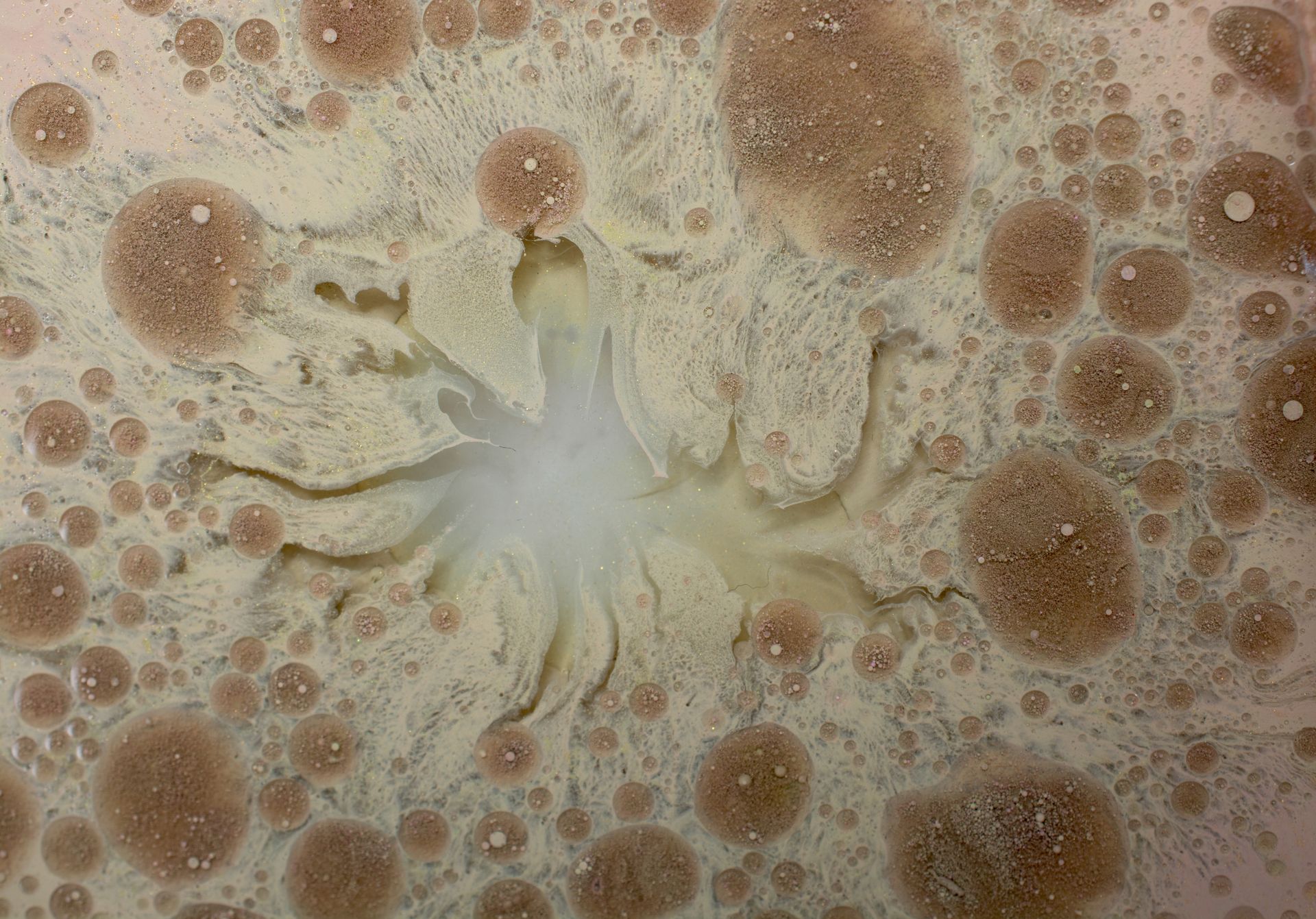 Detailed close-up of an abstract pattern with earthy tones and textures resembling organic forms.