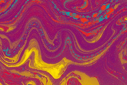 Vibrant abstract swirl painting featuring bold colors and dynamic wave patterns.